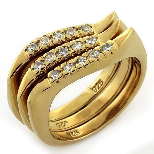 Gold 925 Sterling Silver Ring with AAA Grade CZ in Clear