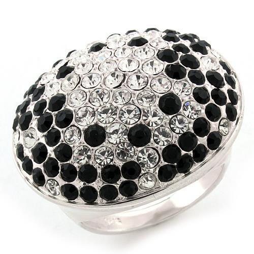 High-Polished 925 Sterling Silver Ring with Top Grade Crystal in Multi Color