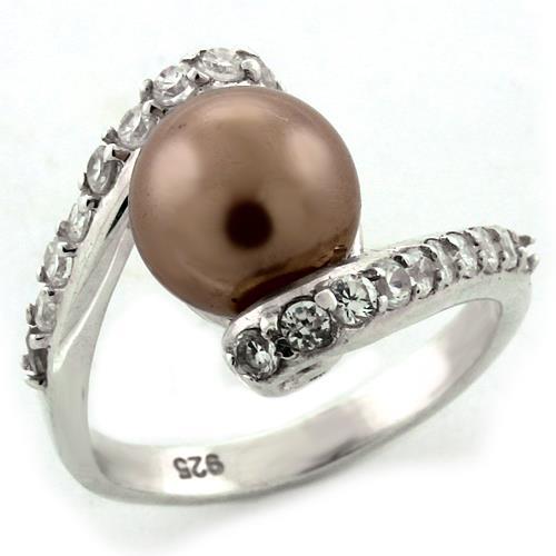 High-Polished 925 Sterling Silver Ring with Synthetic Pearl in Rose
