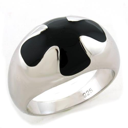 Rhodium 925 Sterling Silver Ring with Epoxy in Jet
