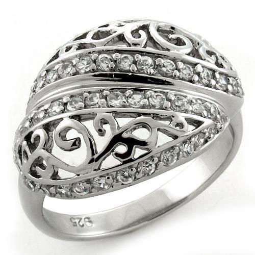 Rhodium 925 Sterling Silver Ring with AAA Grade CZ in Clear