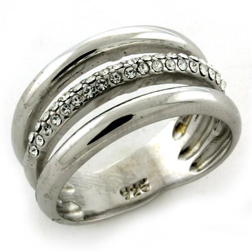 Rhodium 925 Sterling Silver Ring with Top Grade Crystal in Clear