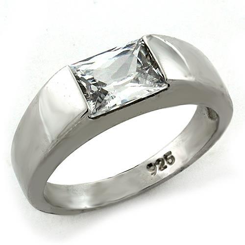 Rhodium 925 Sterling Silver Ring with AAA Grade CZ in Clear