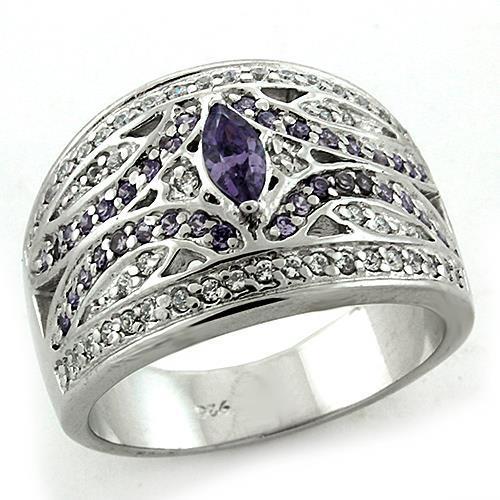 Rhodium 925 Sterling Silver Ring with AAA Grade CZ in Amethyst