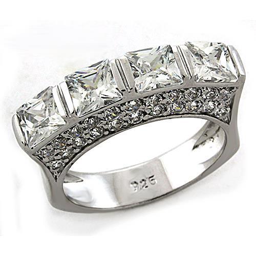 Rhodium 925 Sterling Silver Ring with AAA Grade CZ in Clear