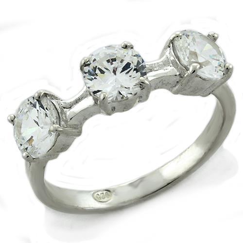 High-Polished 925 Sterling Silver Ring with AAA Grade CZ in Clear