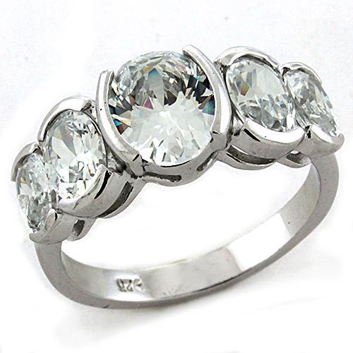 Rhodium 925 Sterling Silver Ring with AAA Grade CZ in Clear