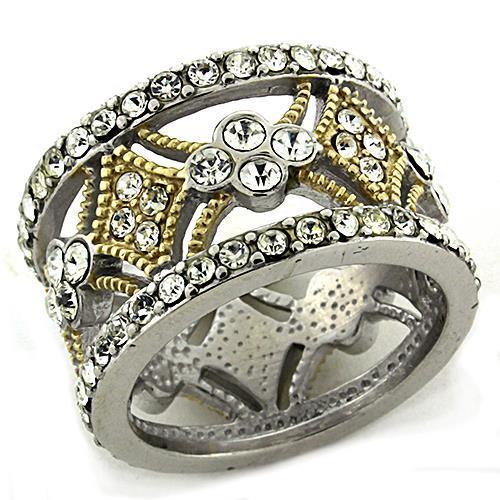 Gold+Rhodium 925 Sterling Silver Ring with Top Grade Crystal in Clear