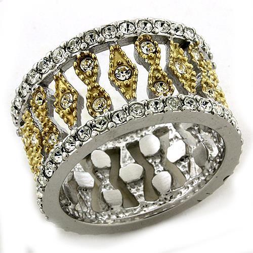 Gold+Rhodium 925 Sterling Silver Ring with Top Grade Crystal in Clear