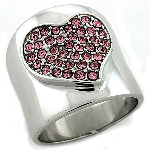 Rhodium 925 Sterling Silver Ring with Top Grade Crystal in Rose