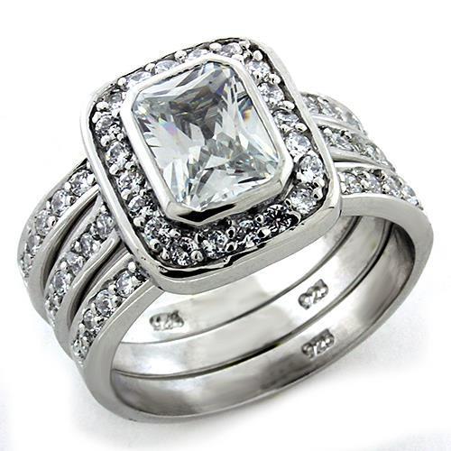 Rhodium 925 Sterling Silver Ring with AAA Grade CZ in Clear
