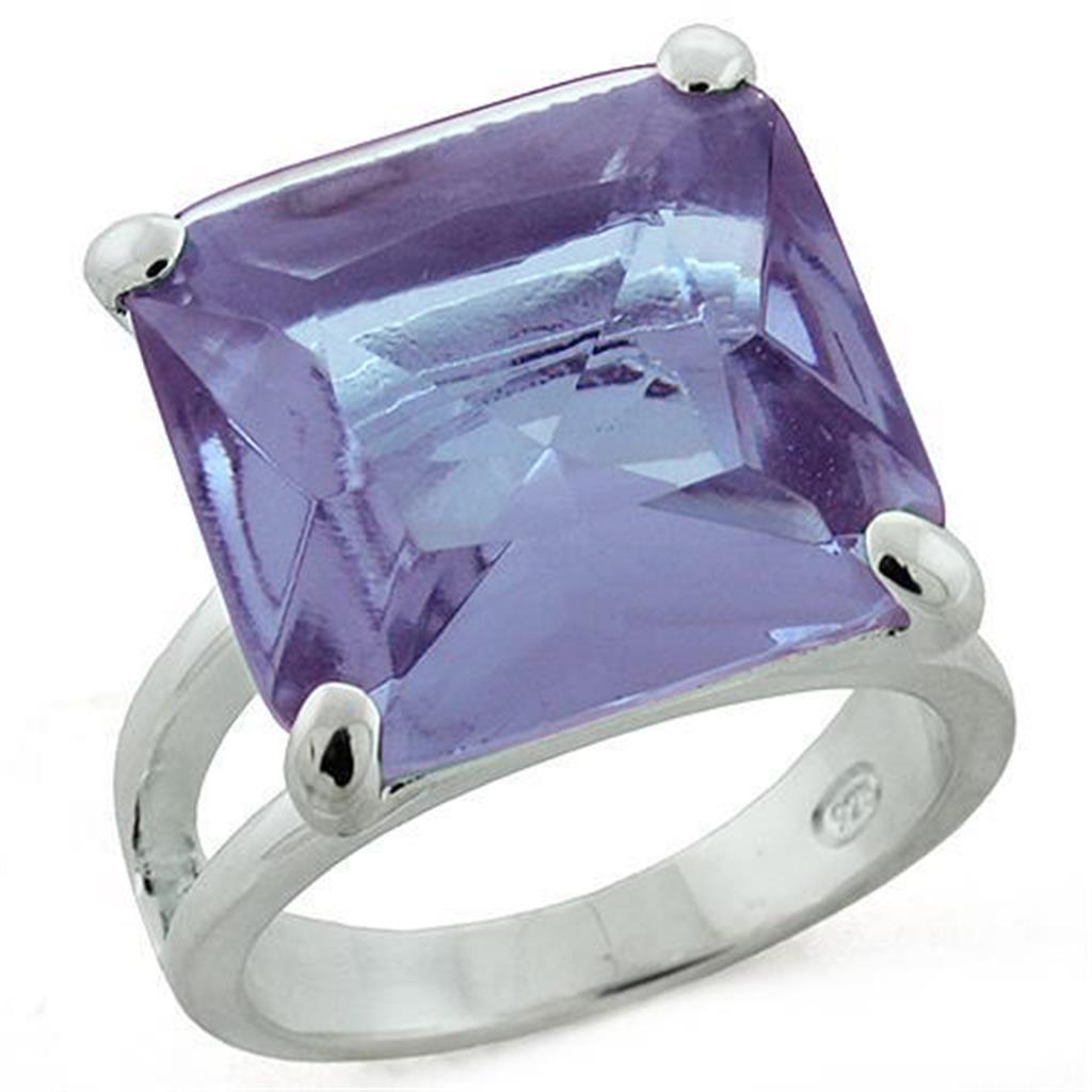 High-Polished 925 Sterling Silver Ring with Synthetic Synthetic Glass in Light Amethyst