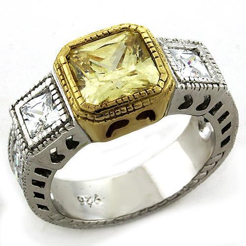 Gold+Rhodium 925 Sterling Silver Ring with AAA Grade CZ in Citrine