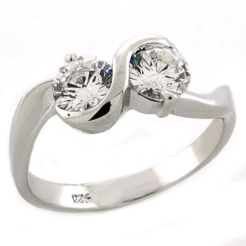 Rhodium 925 Sterling Silver Ring with AAA Grade CZ in Clear