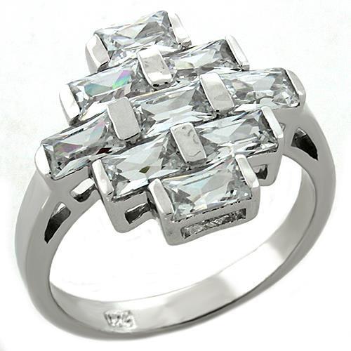Rhodium 925 Sterling Silver Ring with AAA Grade CZ in Clear
