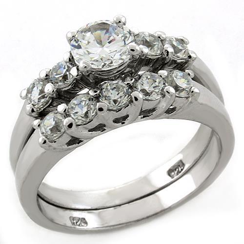 Rhodium 925 Sterling Silver Ring with AAA Grade CZ in Clear