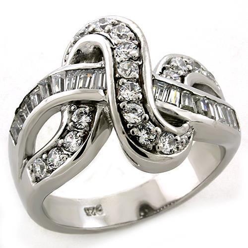 Rhodium 925 Sterling Silver Ring with AAA Grade CZ in Clear