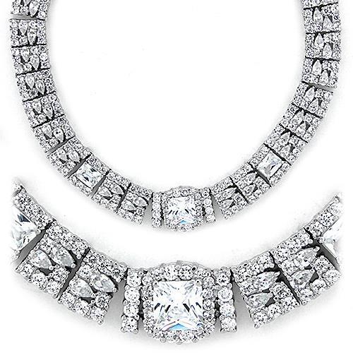 Rhodium 925 Sterling Silver Necklace with AAA Grade CZ in Clear