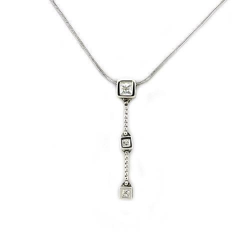 Rhodium 925 Sterling Silver Chain Pendant with AAA Grade CZ in Clear