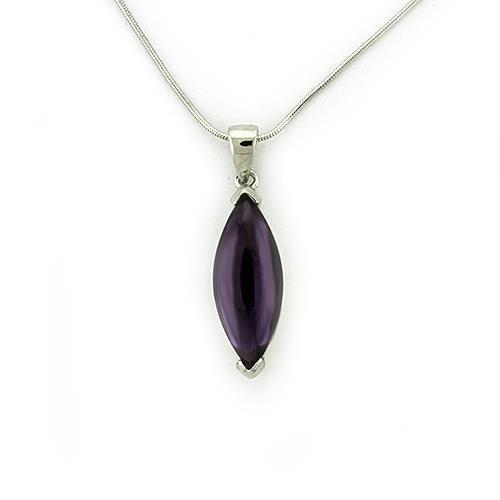 Rhodium 925 Sterling Silver Chain Pendant with AAA Grade CZ in Amethyst