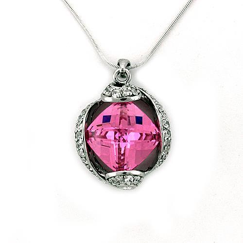 Rhodium 925 Sterling Silver Chain Pendant with AAA Grade CZ in Rose