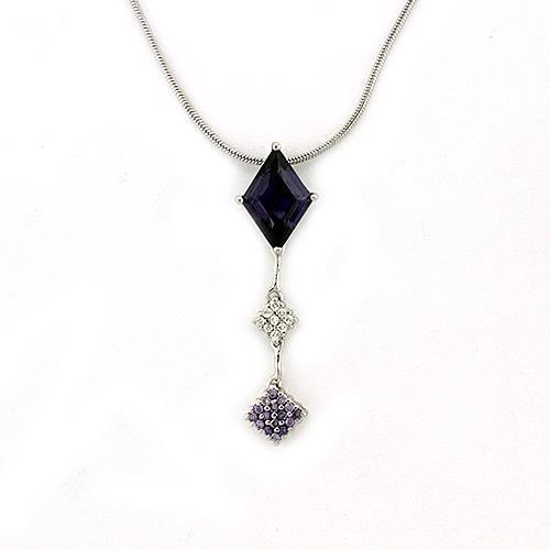 Rhodium 925 Sterling Silver Chain Pendant with AAA Grade CZ in Amethyst