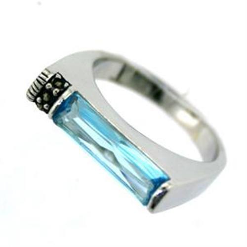 Rhodium 925 Sterling Silver Ring with Synthetic in Aquamarine