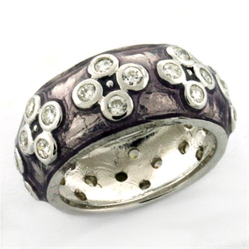 Rhodium 925 Sterling Silver Ring with Epoxy in Light Amethyst