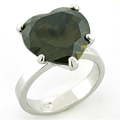 Rhodium 925 Sterling Silver Ring with AAA Grade CZ in Olivine color
