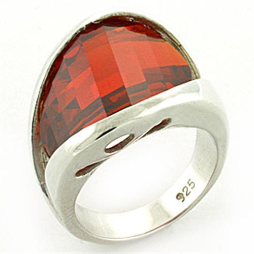 Rhodium 925 Sterling Silver Ring with AAA Grade CZ in Orange