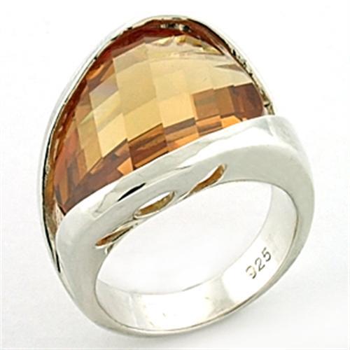 Rhodium 925 Sterling Silver Ring with AAA Grade CZ in Champagne