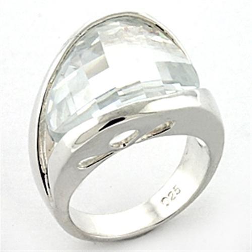 Rhodium 925 Sterling Silver Ring with AAA Grade CZ in Clear