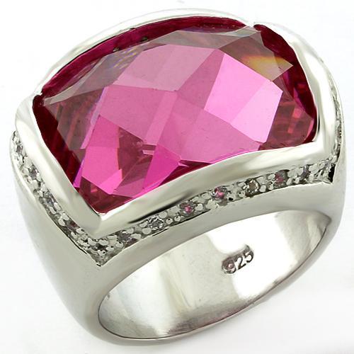 Rhodium 925 Sterling Silver Ring with AAA Grade CZ in Rose