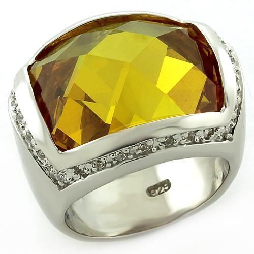 Rhodium 925 Sterling Silver Ring with AAA Grade CZ in Topaz