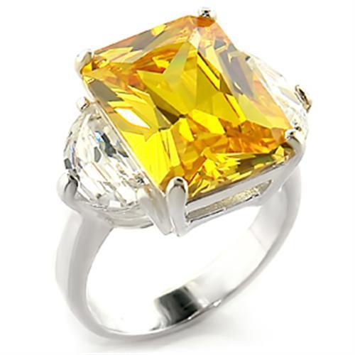 High-Polished 925 Sterling Silver Ring with AAA Grade CZ in Citrine