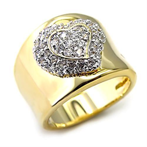 Gold+Rhodium 925 Sterling Silver Ring with AAA Grade CZ in Clear