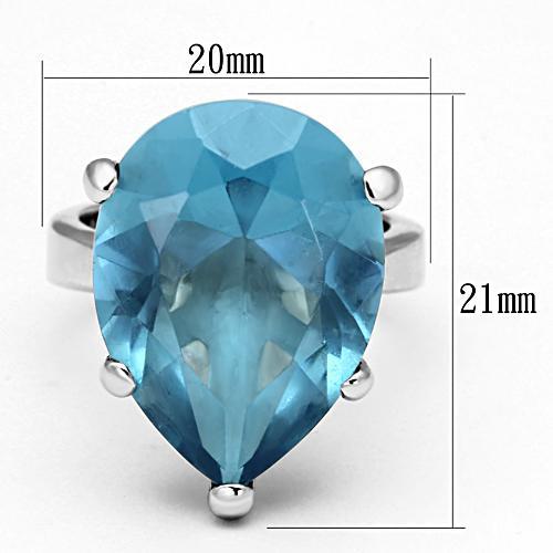 Rhodium 925 Sterling Silver Ring with Synthetic Synthetic Glass in Sea Blue