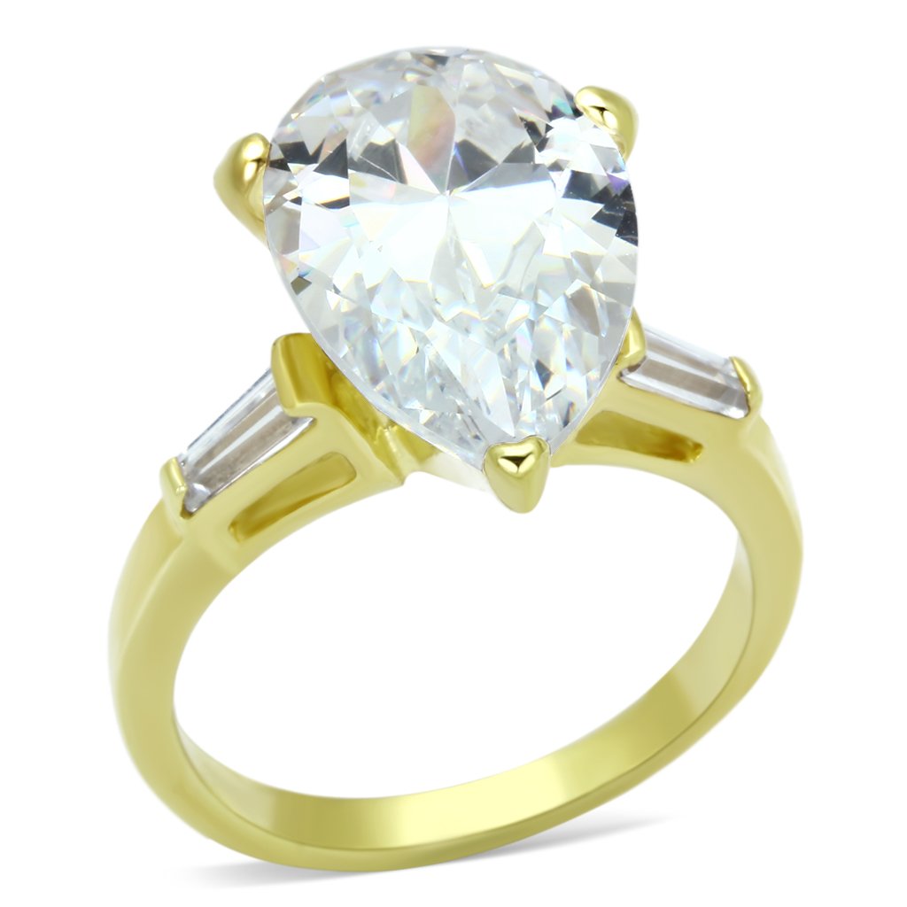 Gold 925 Sterling Silver Ring with AAA Grade CZ in Clear