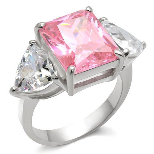 High-Polished 925 Sterling Silver Ring with AAA Grade CZ in Rose