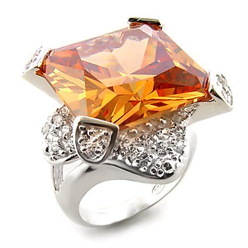 High-Polished 925 Sterling Silver Ring with AAA Grade CZ in Champagne