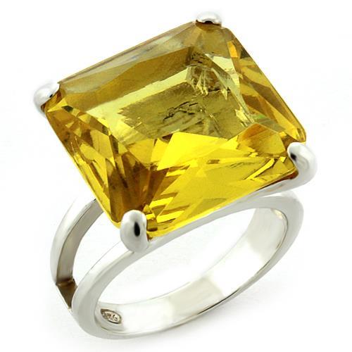 High-Polished 925 Sterling Silver Ring with AAA Grade CZ in Citrine