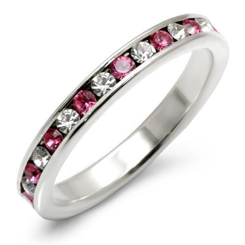 High-Polished 925 Sterling Silver Ring with Top Grade Crystal in Rose