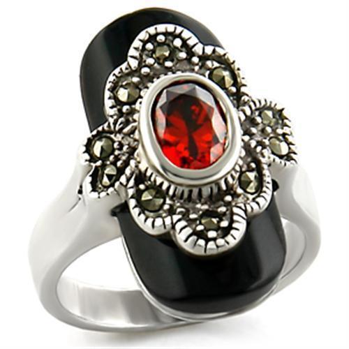Antique Tone 925 Sterling Silver Ring with AAA Grade CZ in Garnet