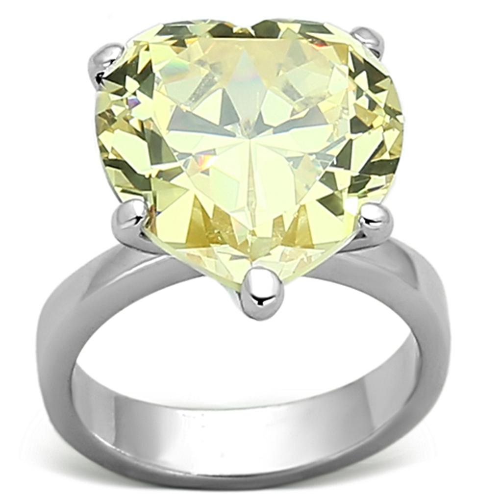 Rhodium 925 Sterling Silver Ring with AAA Grade CZ in Citrine Yellow
