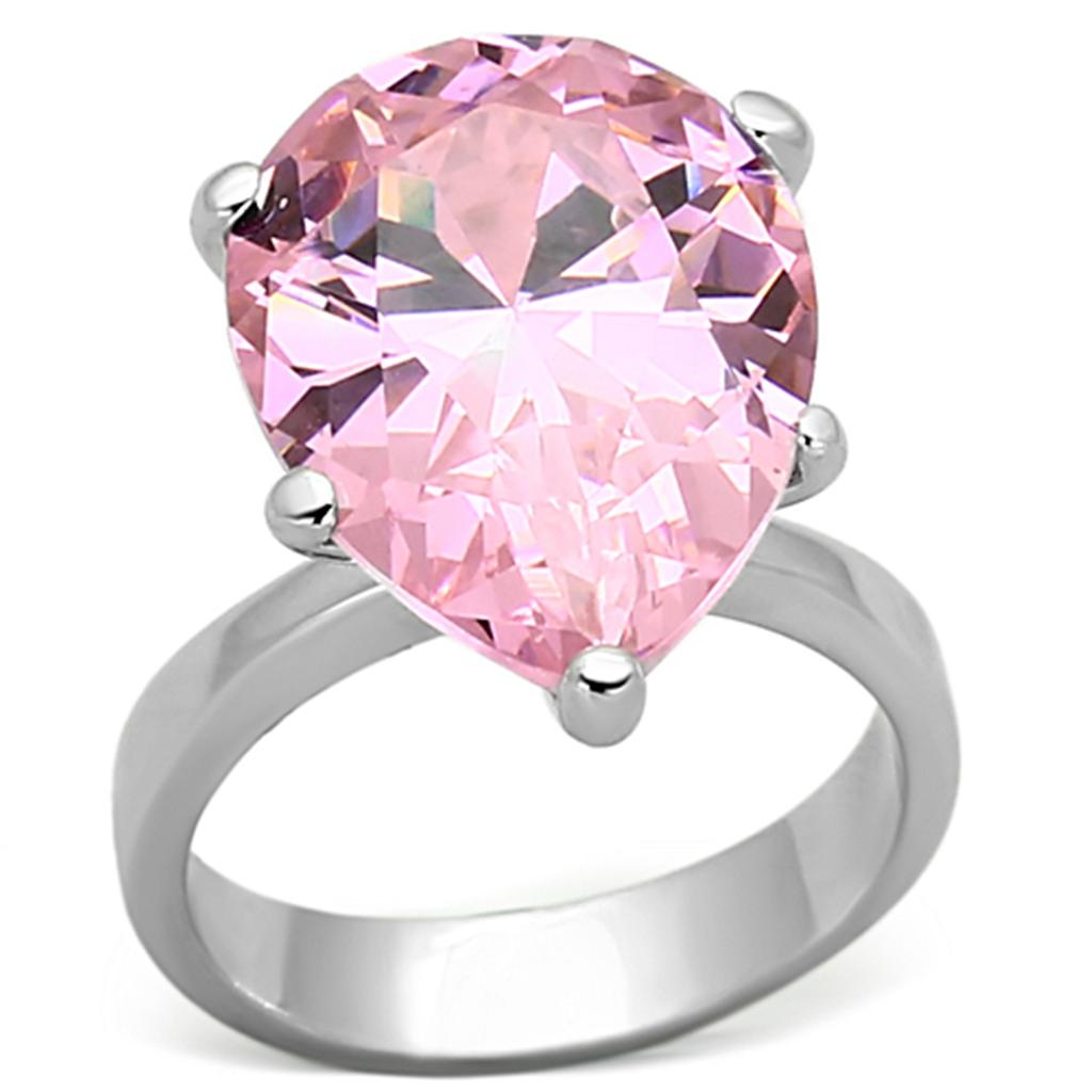 Rhodium 925 Sterling Silver Ring with AAA Grade CZ in Rose