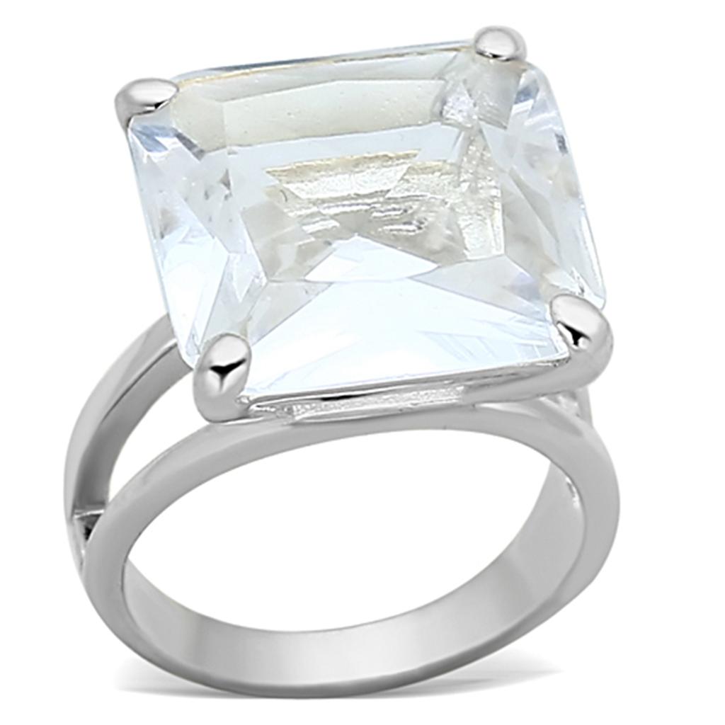 Silver 925 Sterling Silver Ring with Synthetic Synthetic Glass in Clear