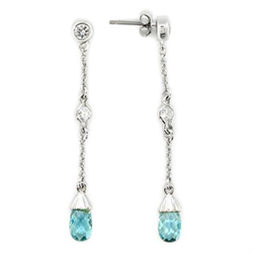 Rhodium 925 Sterling Silver Earrings with Genuine Stone in London Blue