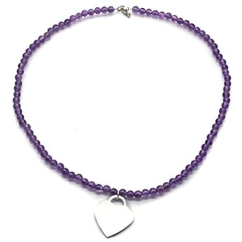 Silver 925 Sterling Silver Necklace with Synthetic Glass Bead in Amethyst