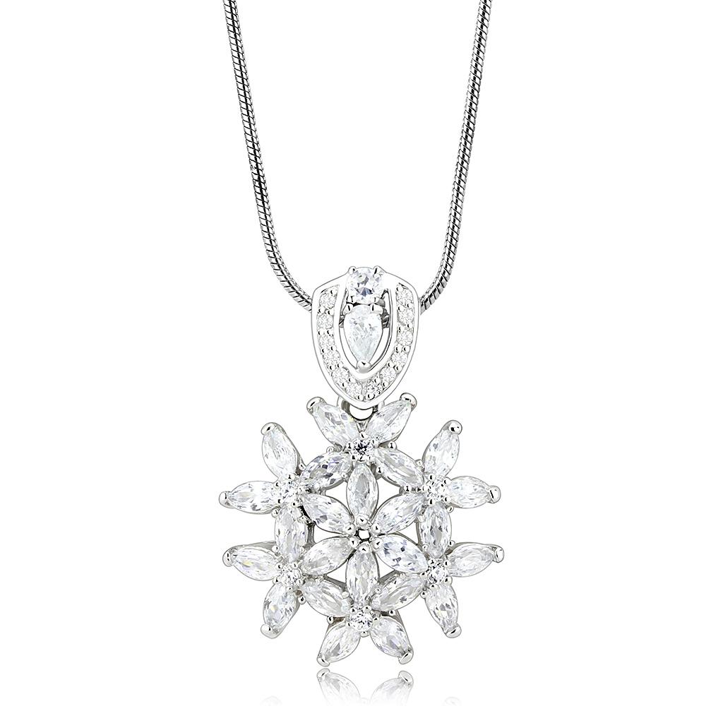Rhodium 925 Sterling Silver Pendant with AAA Grade CZ in Clear