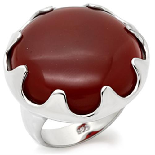 High-Polished 925 Sterling Silver Ring with Semi-Precious Agate in Ruby